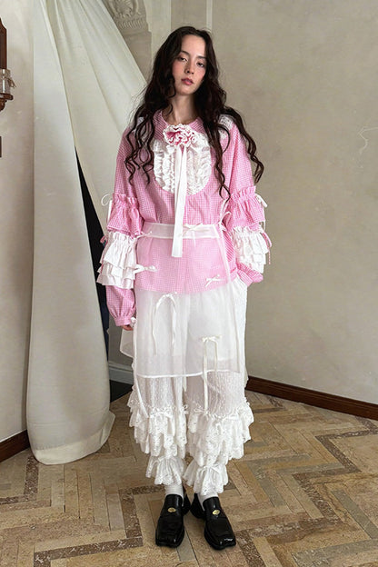 Transparent Doll Print Bowknot Apron Skirt
