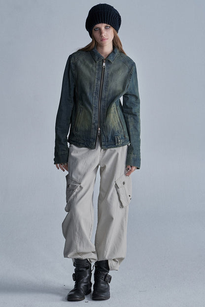 Distressed Zipper Segmented Jacket