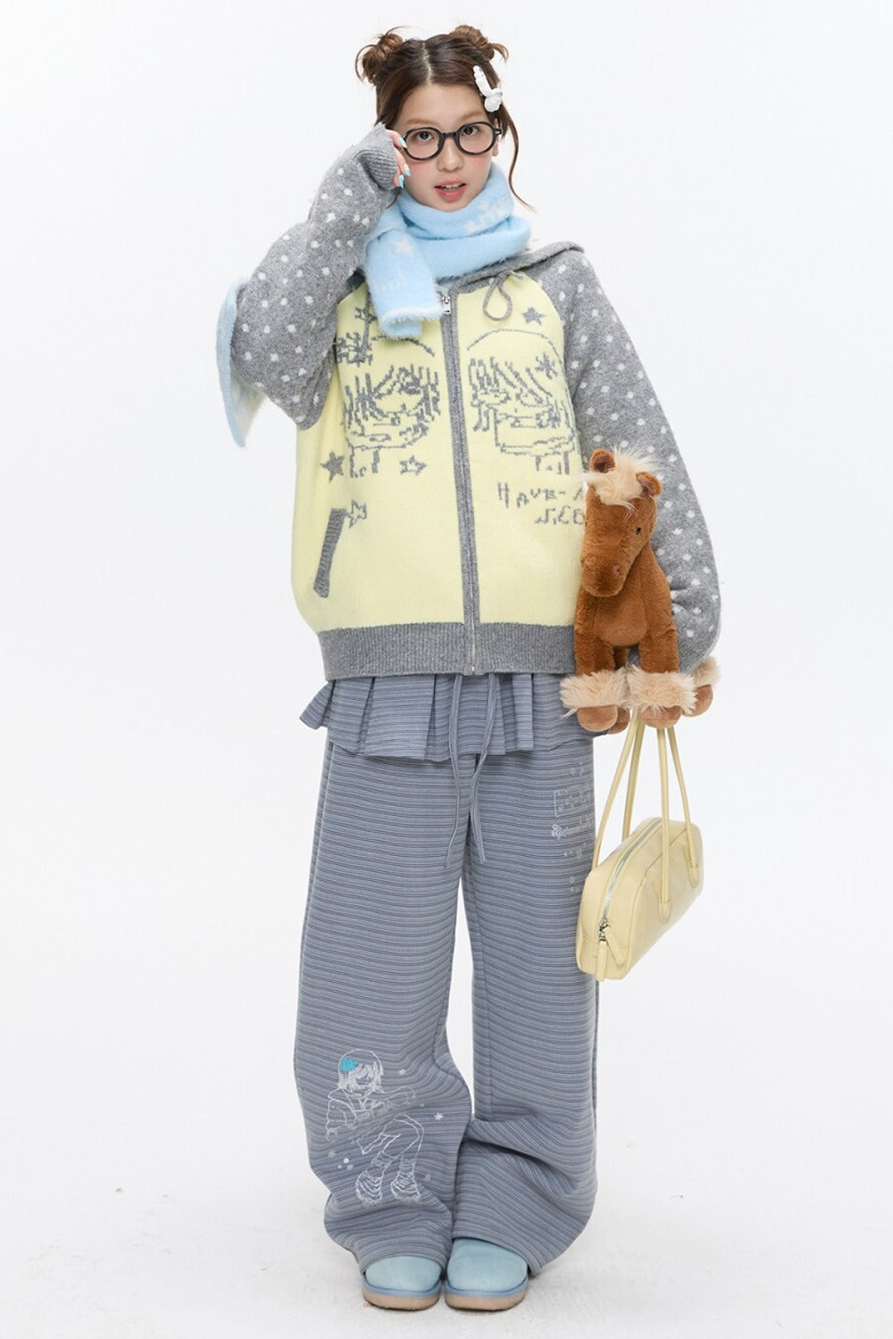 Polka Dot Raglan Zip Sweater