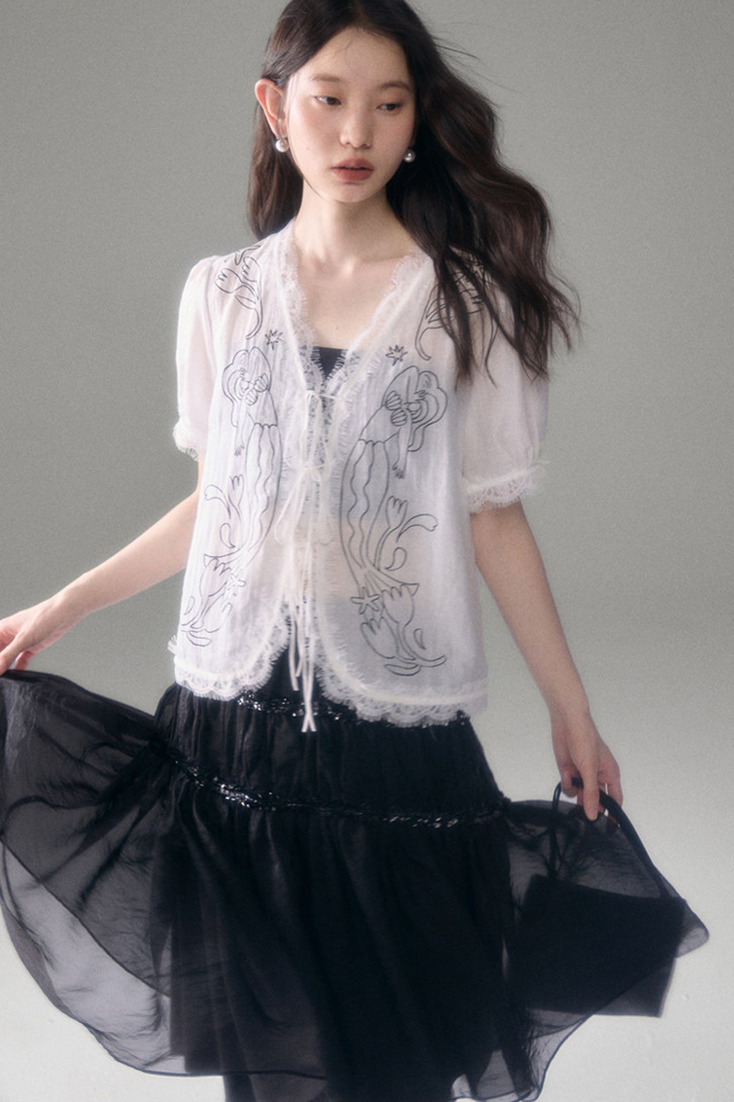 Mermaid Print Tencel Linen Short-Sleeve Shirt