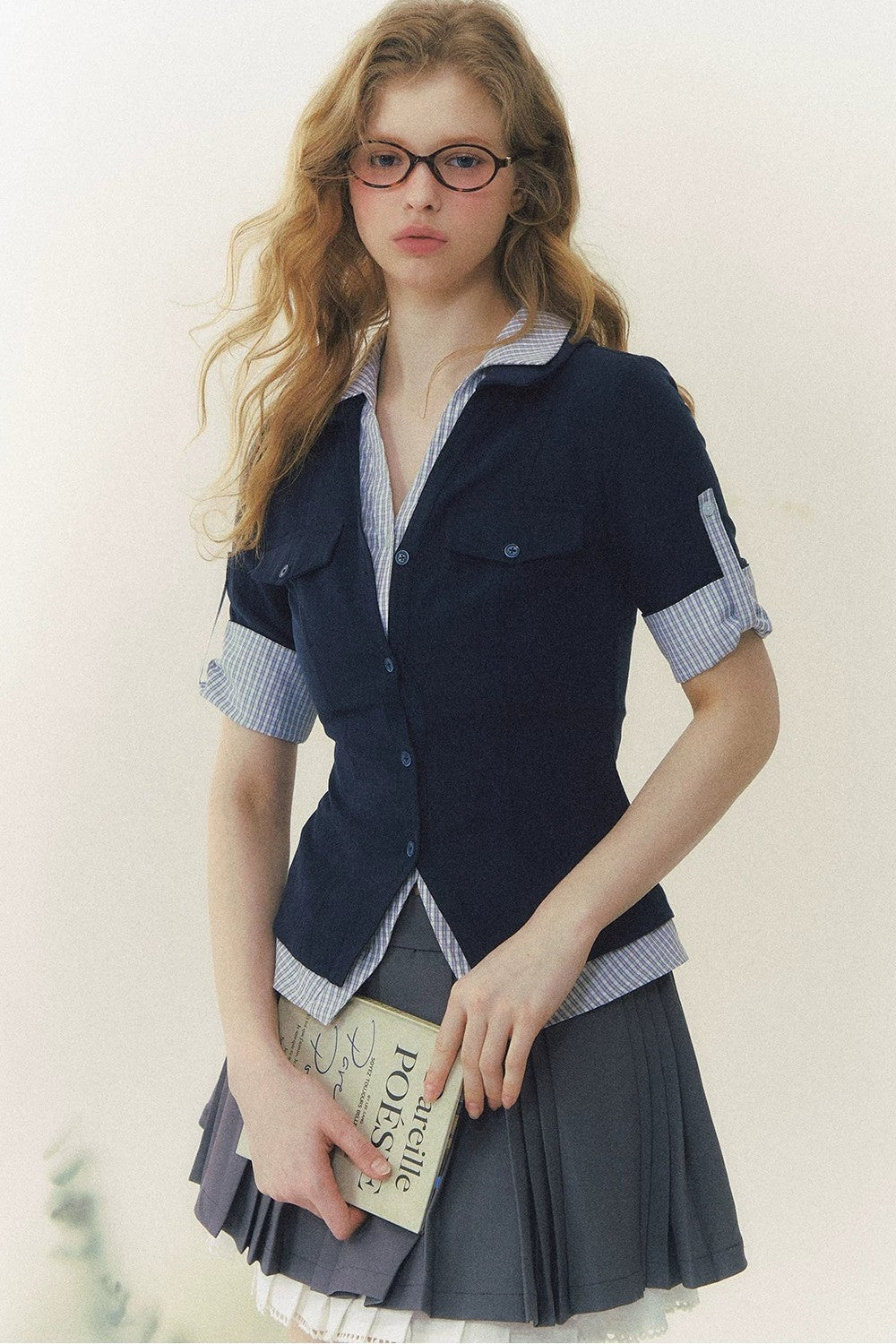 Plaid Patchwork Polo Top