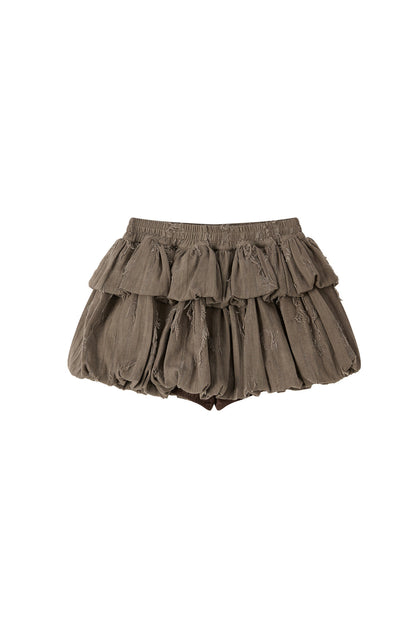 Brown Bud Waist Pleated Skirt