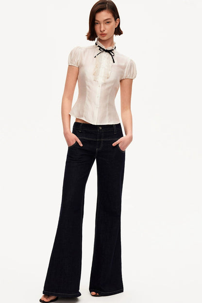 White Tencel Satin Puff Sleeve T-Shirt