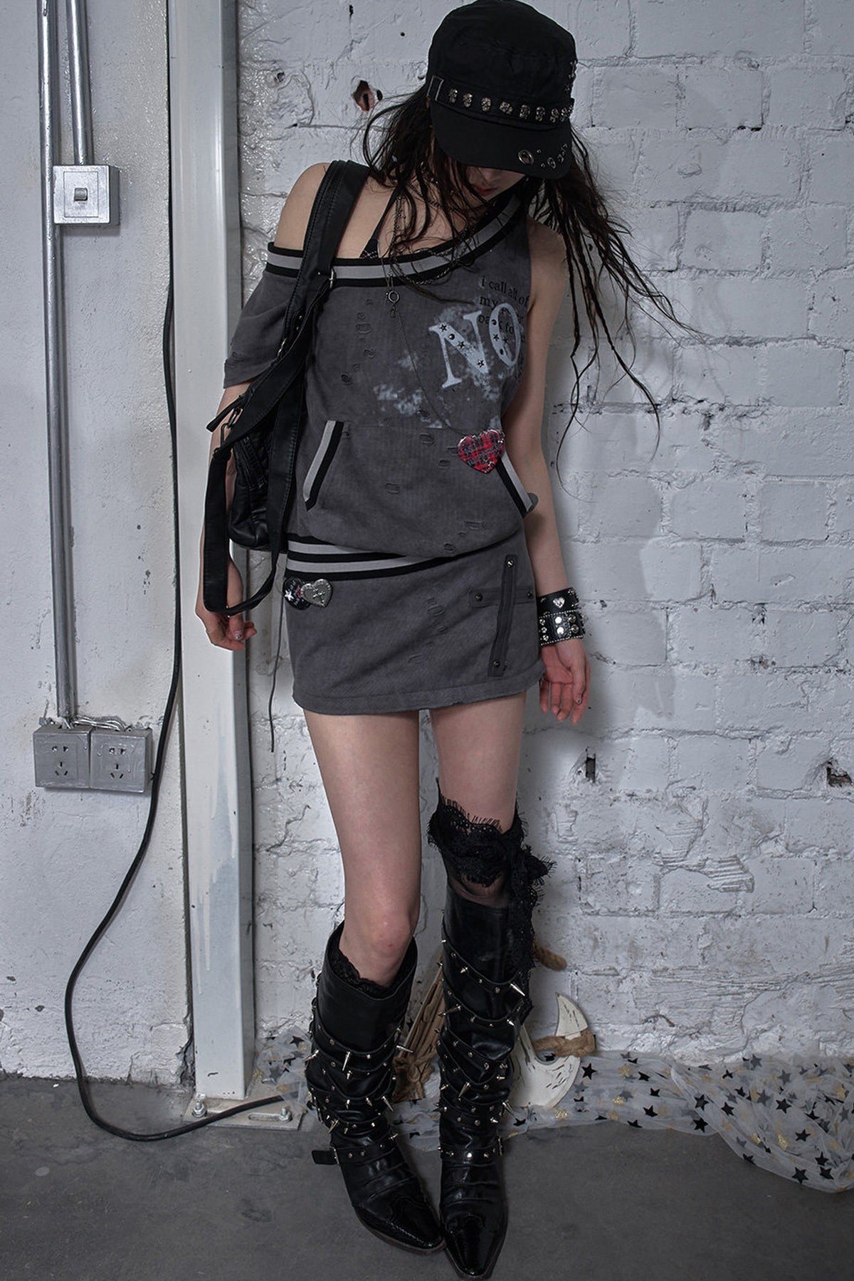 Distressed Punk Sleeveless Dress