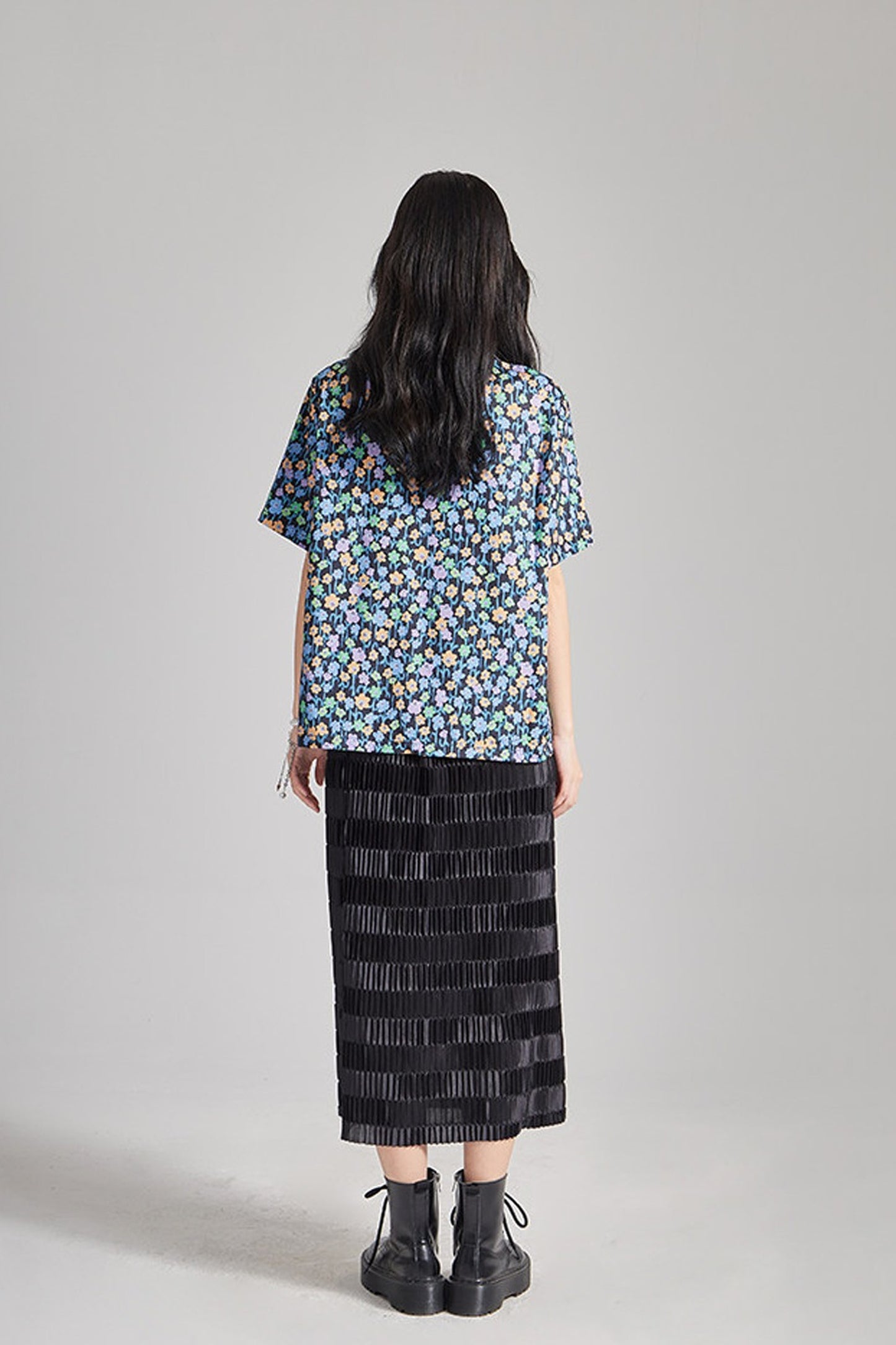 Gradient Pleated Elastic Waist Skirt