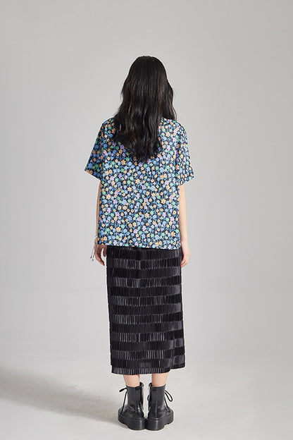 Gradient Pleated Elastic Waist Skirt