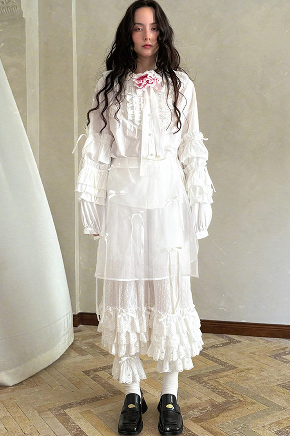 Transparent Doll Print Bowknot Apron Skirt
