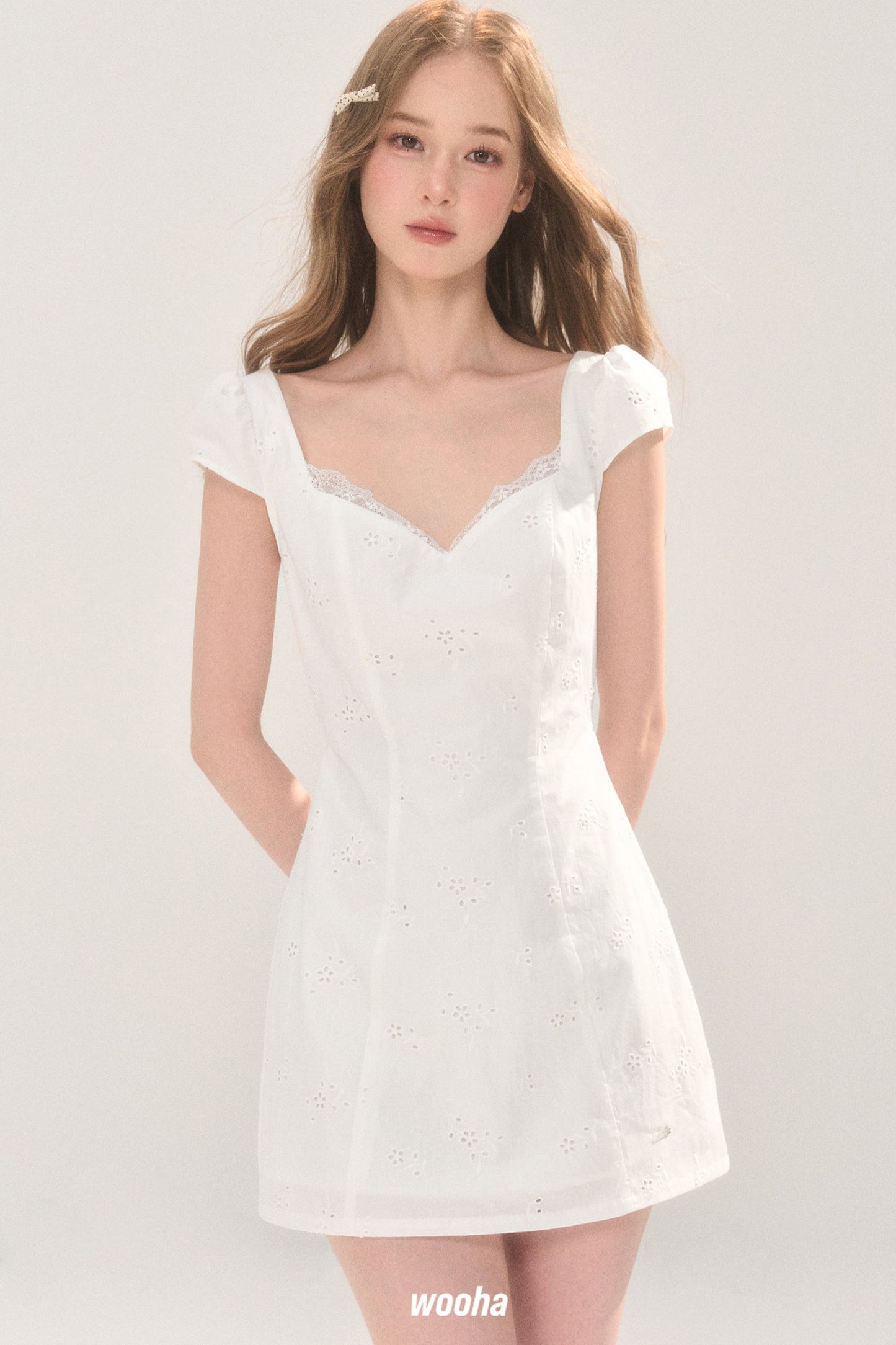 Lace Trim Eyelet Embroidery Cotton Dress