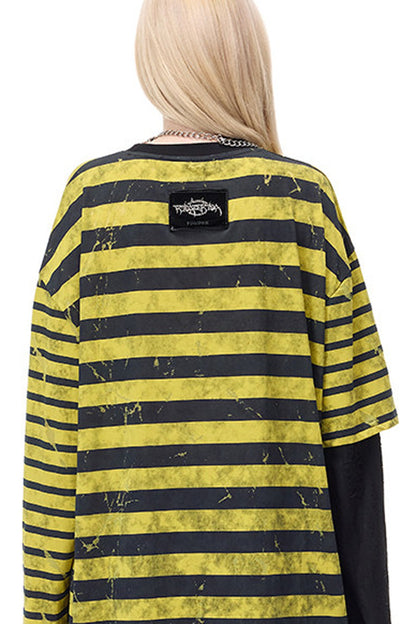 Punk Burnt Floral Cut-Out Striped Raglan Blouse