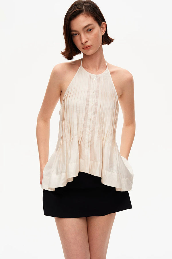 Acetate Tencel Pleated Halter Camisole