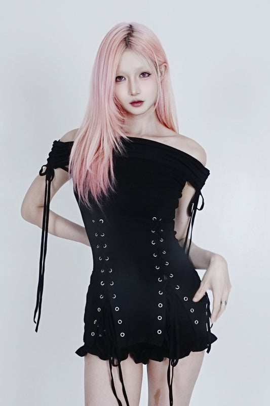 Off-Shoulder Laced Stretch T-Shirt
