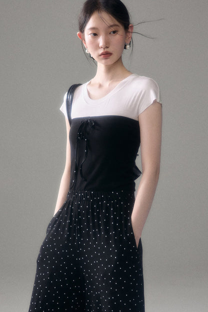Retro Polka Dot Foldable Strapless Wide Leg Trousers