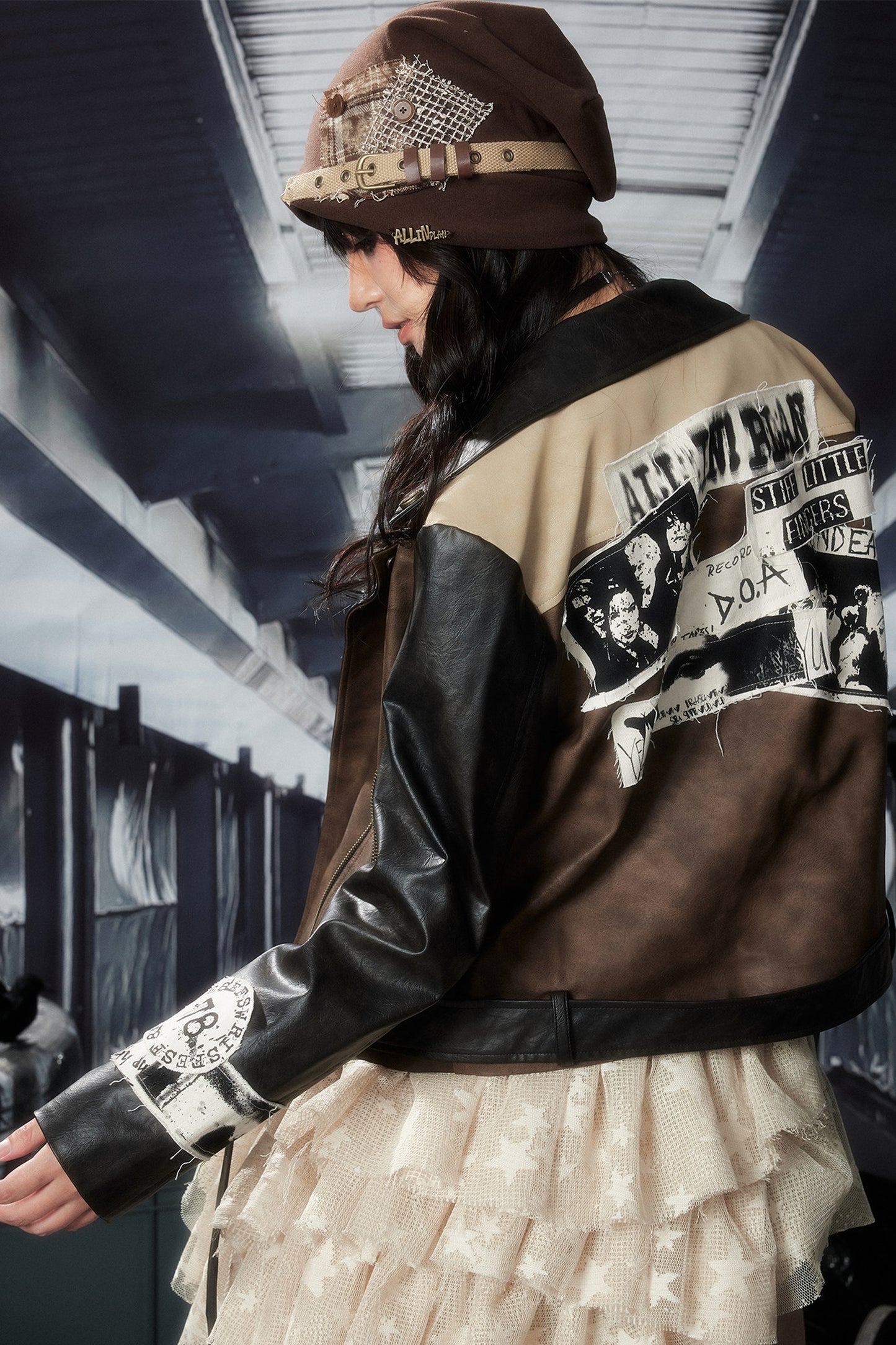 Veste en cuir patchwork