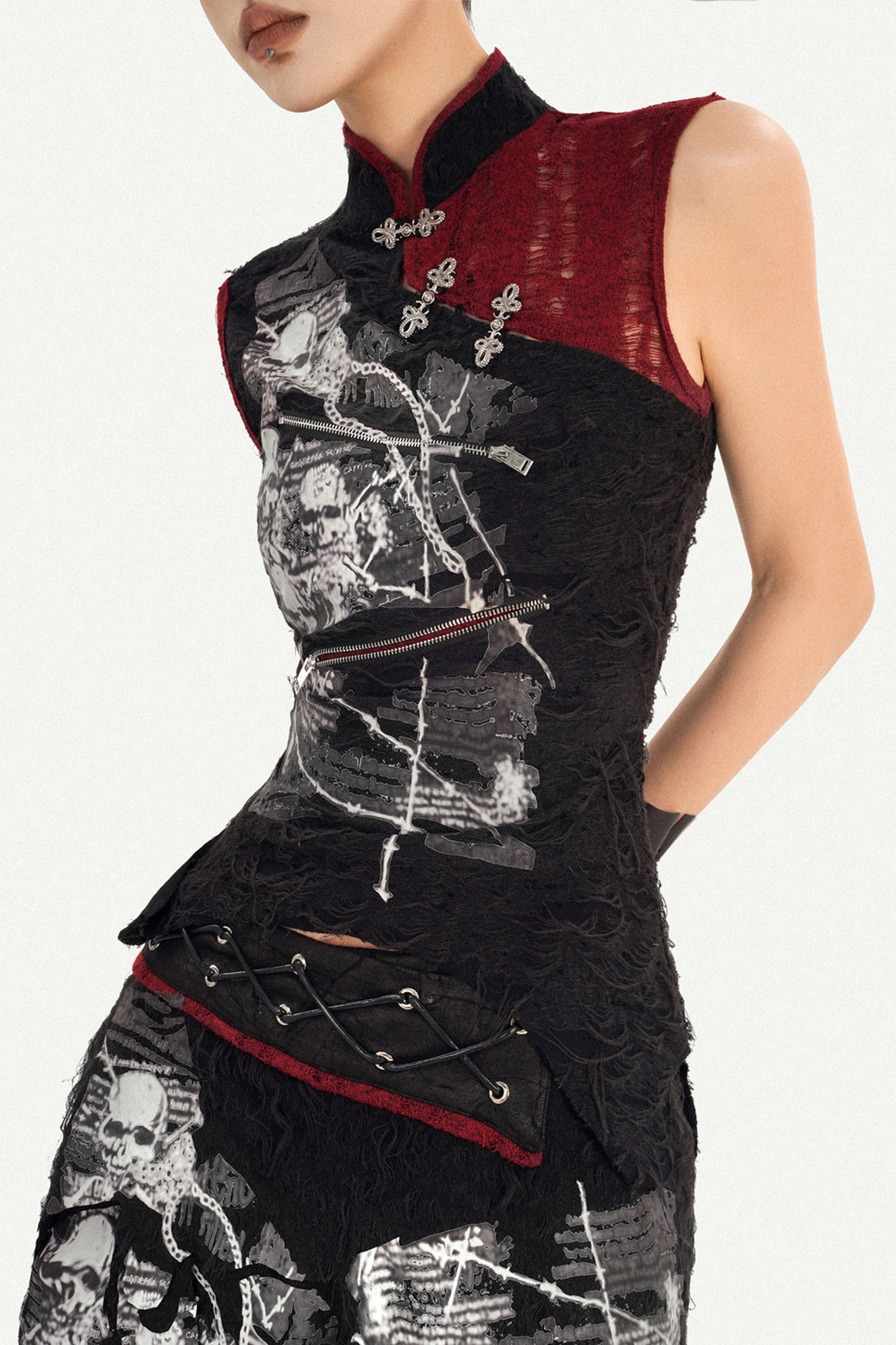 Gothic Cheongsam Sleeveless Top and Long Skirt Set-Up