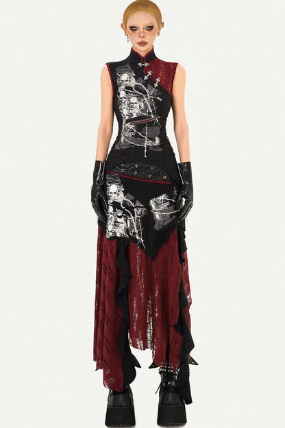 Dark A-Line Color-Block Skirt
