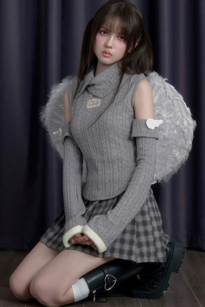 Winged Fold-Over Collar Knit Top