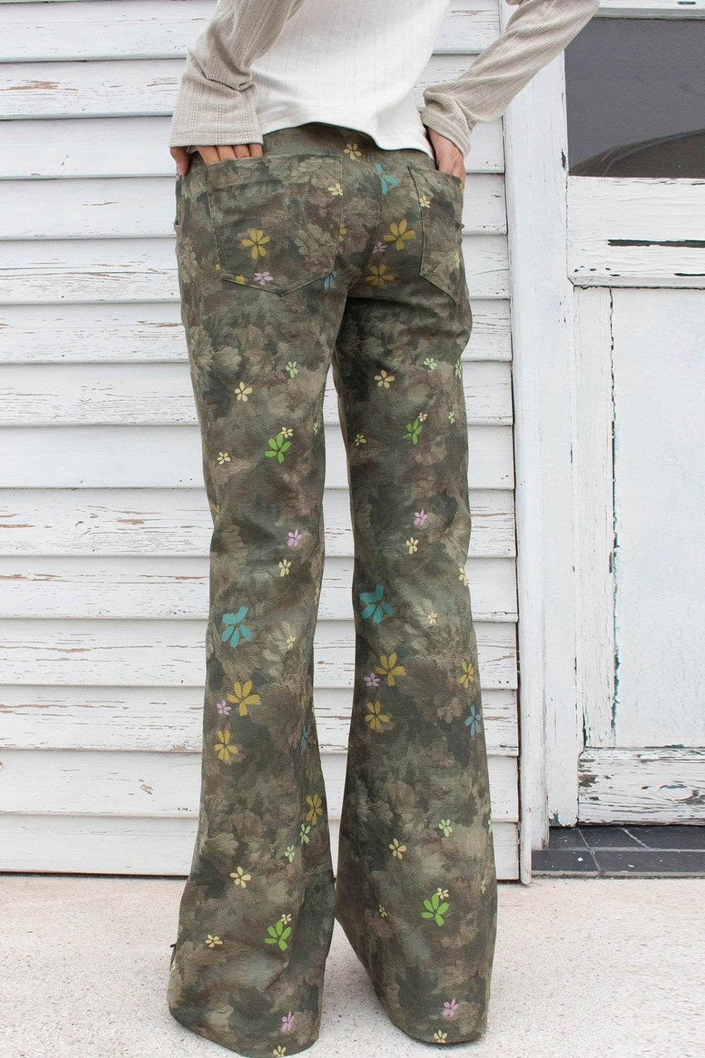 Colorful Floral Plant Print Flared Pants