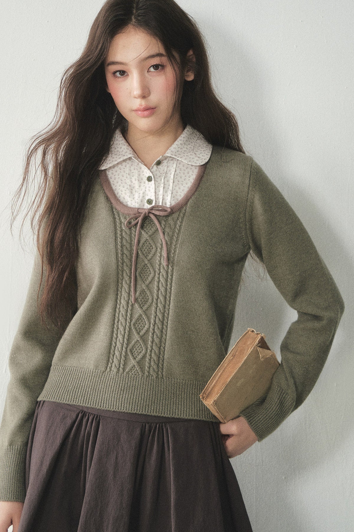 Floral Collar Tie Sweater