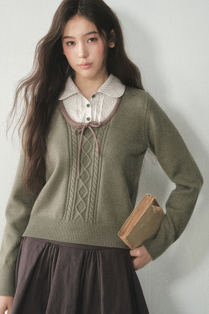 Floral Collar Tie Sweater