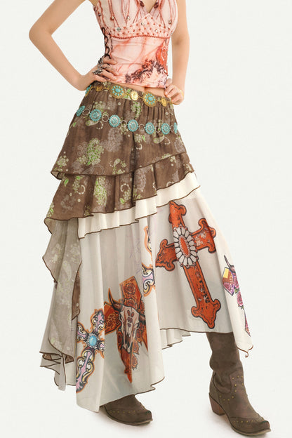 Bohemian Oil Painting Print A-Line Long Skirt