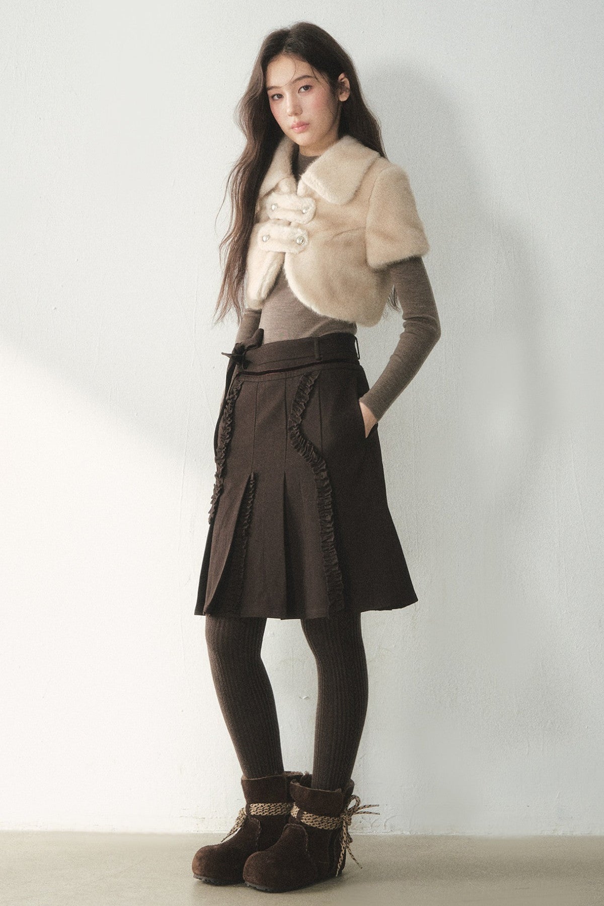 Short-Sleeved Double-Breasted Faux Fur Jacket
