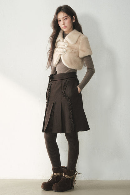 Short-Sleeved Double-Breasted Faux Fur Jacket