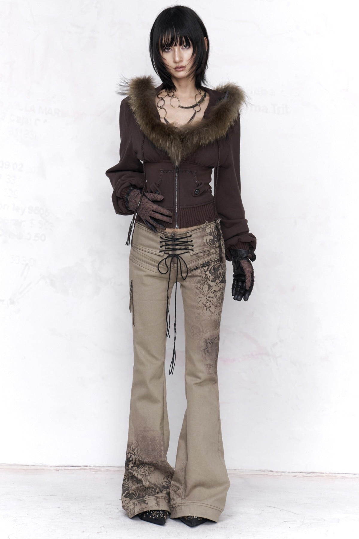 Detachable Fur Collar Studded Cotton Jacket
