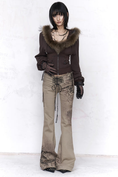 Detachable Fur Collar Studded Cotton Jacket