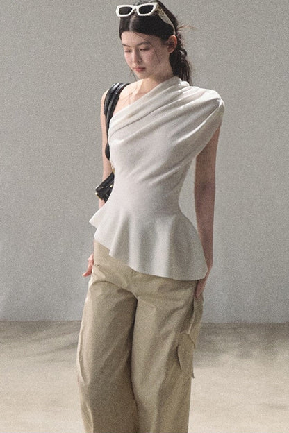 White Asymmetrical Lyocell Top