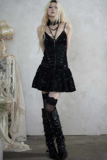Retro Jacquard Sequin Dress