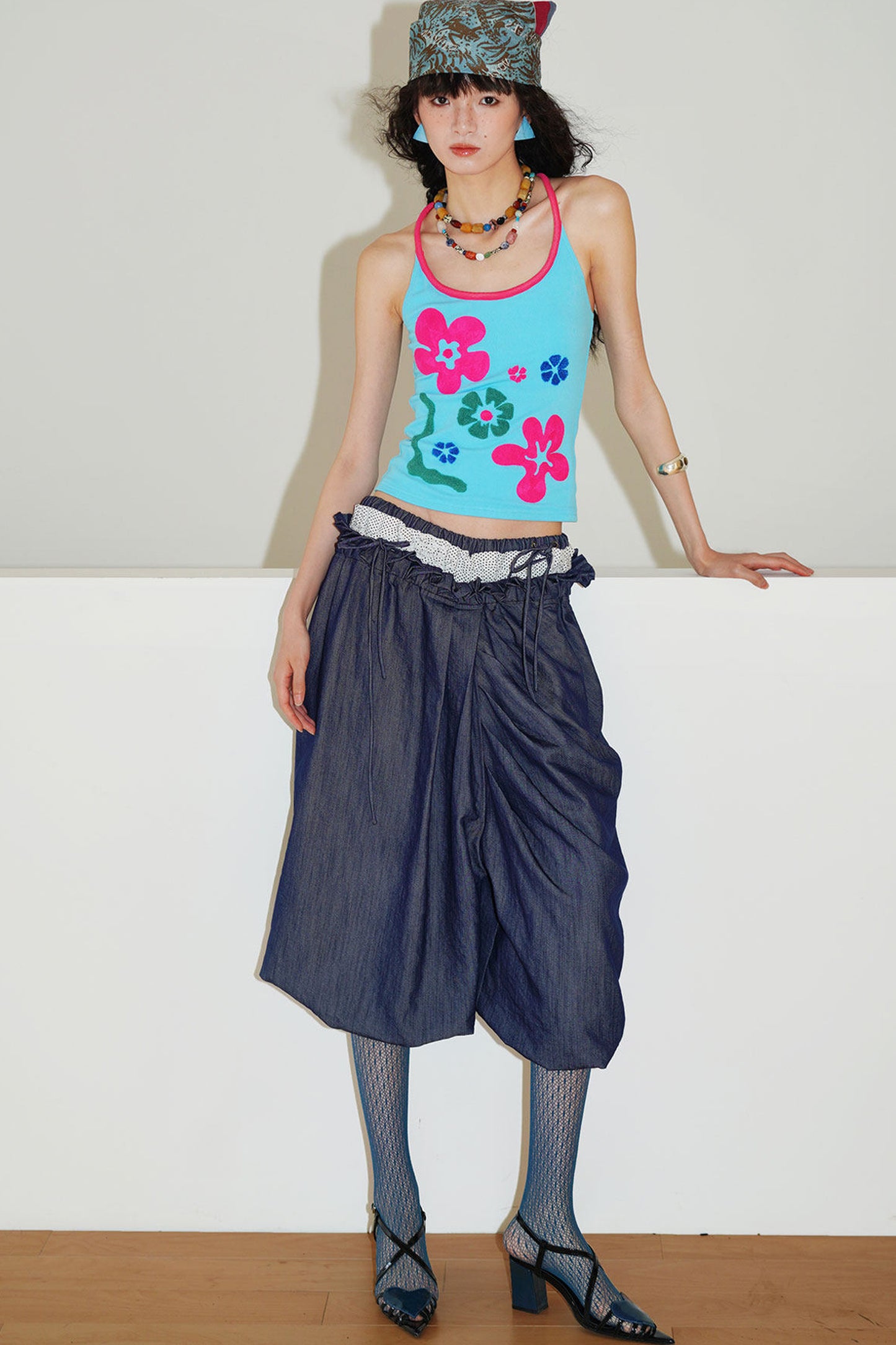Patchwork Asymmetrical Wide-Leg Pants