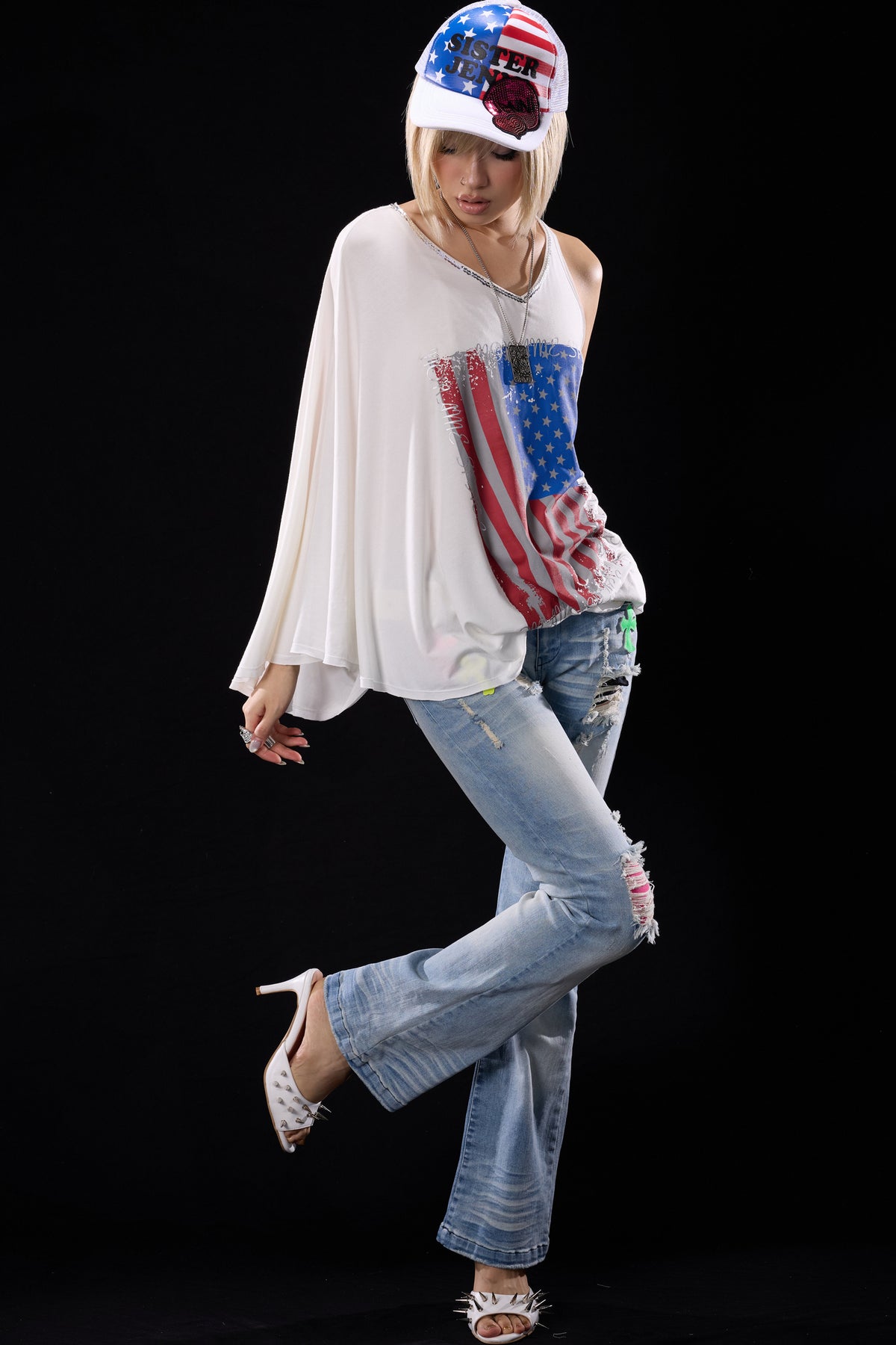 Light Blue Ripped Flared Jeans