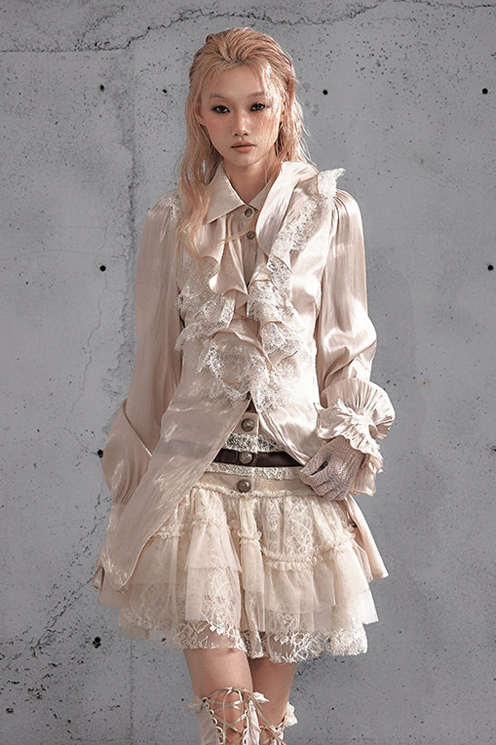 Lace Patchwork Pleated Multi-Layered Puffy Skirt