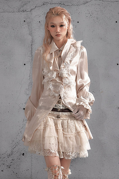 Lace Patchwork Pleated Multi-Layered Puffy Skirt