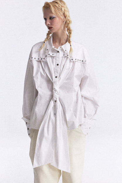 Studded Lace-Up Three-Dimensional Cut Shirt