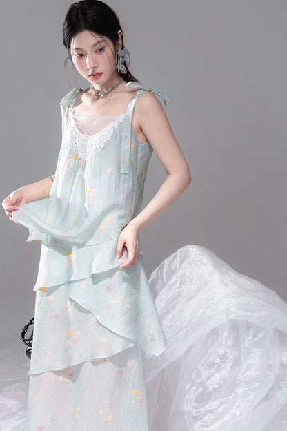 Sheer Lace Layered Lyocell Dress