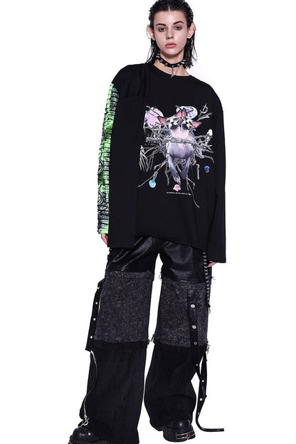 Stacked Patchwork Studded Belt Jeans