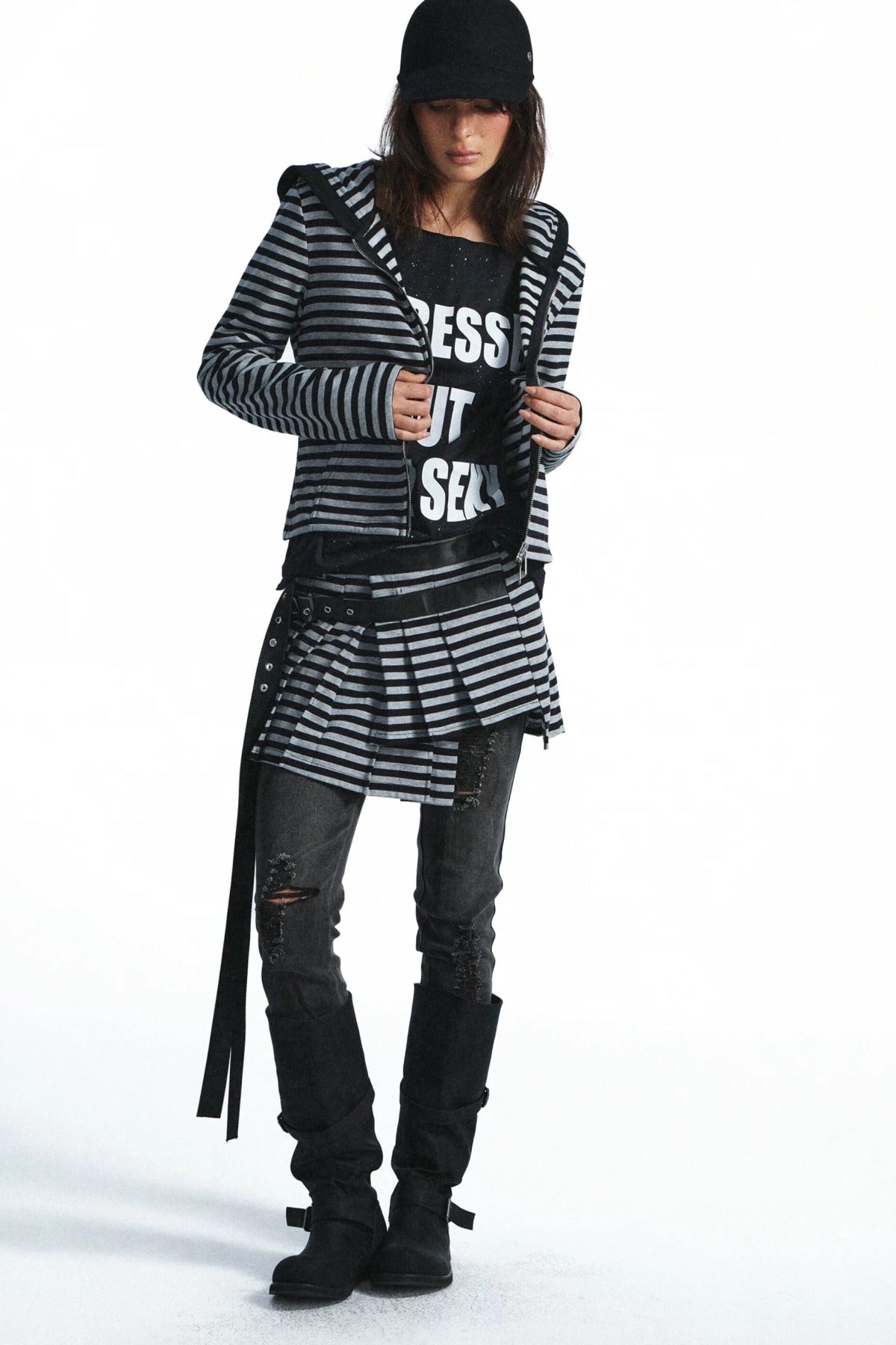 Distressed Rhinestone Letter Print Long-Sleeve T-Shirt
