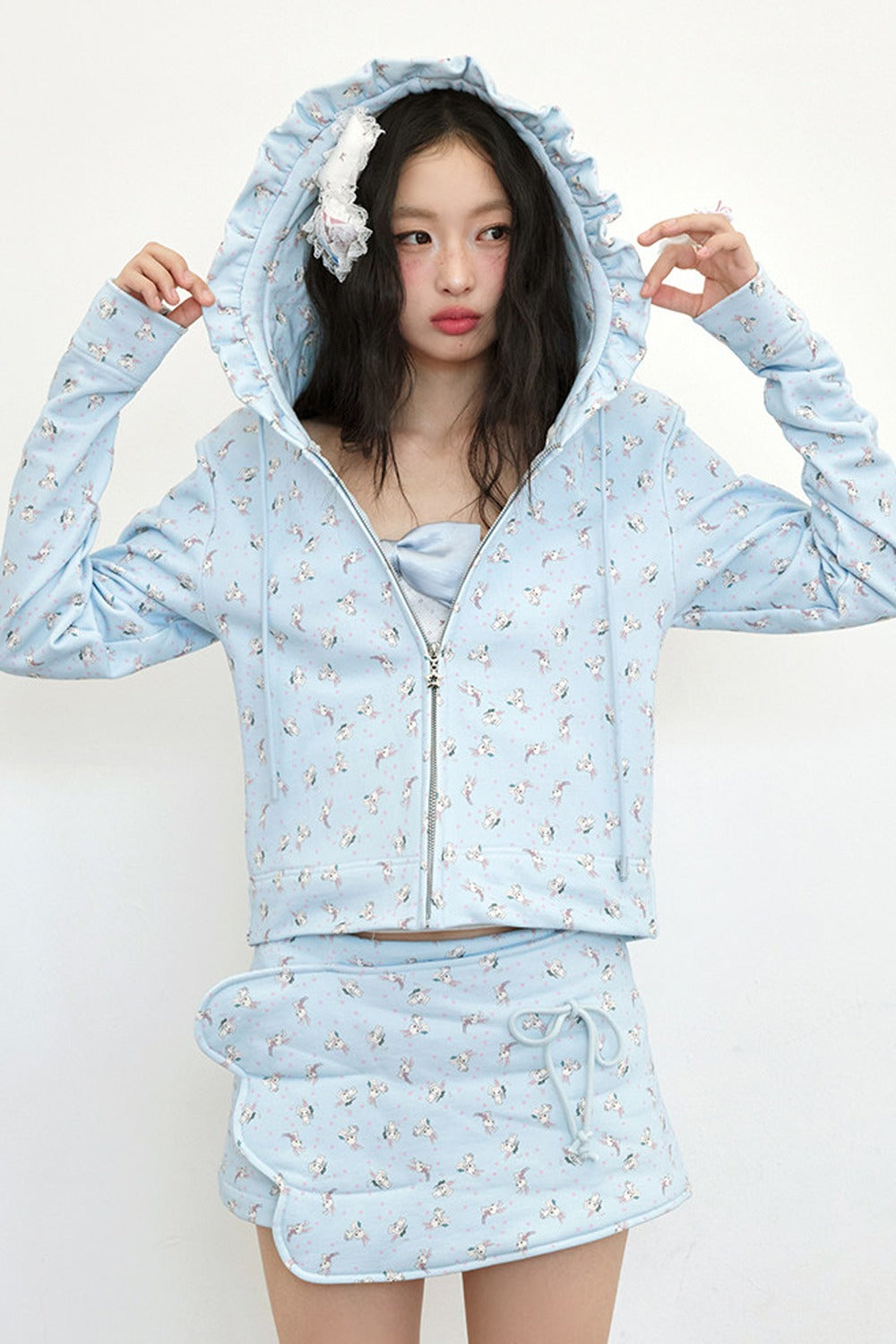 Bunny Print Hooded Sweatshirt Jacket
