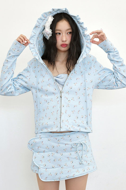 Bunny Print Hooded Sweatshirt Jacket