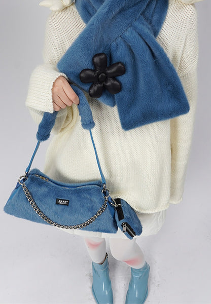 Floral Patchwork Blue Plush Scarf