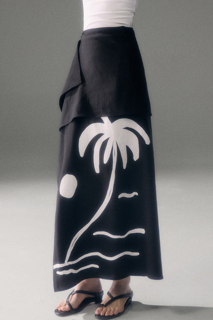 Palm Sunset Print Skirt