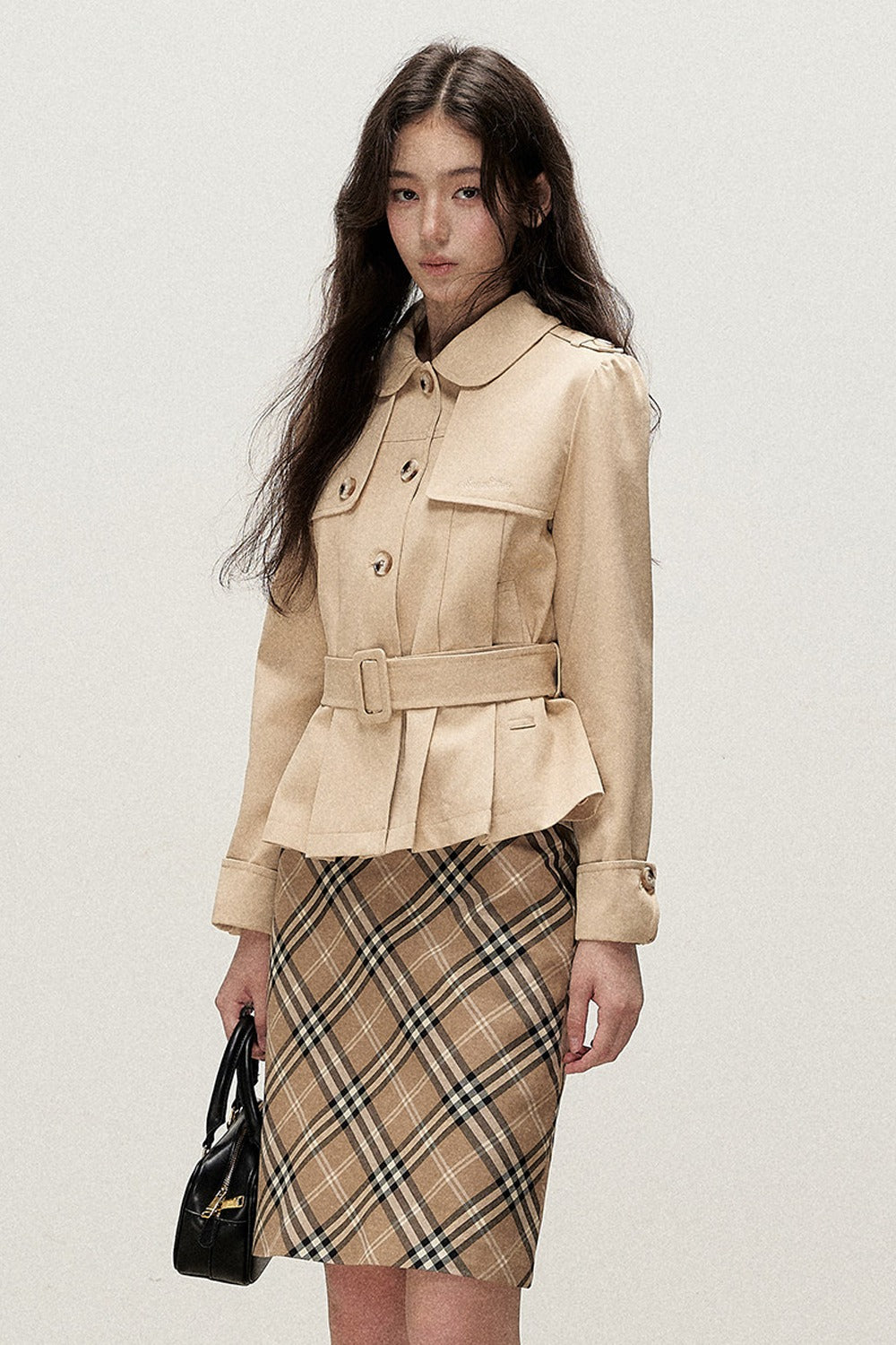 Milk Brown Plaid Napoleon Button Skirt