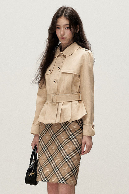 Milk Brown Plaid Napoleon Button Skirt
