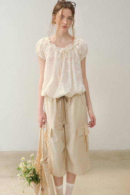 Double-Waisted Beige Cargo Pants