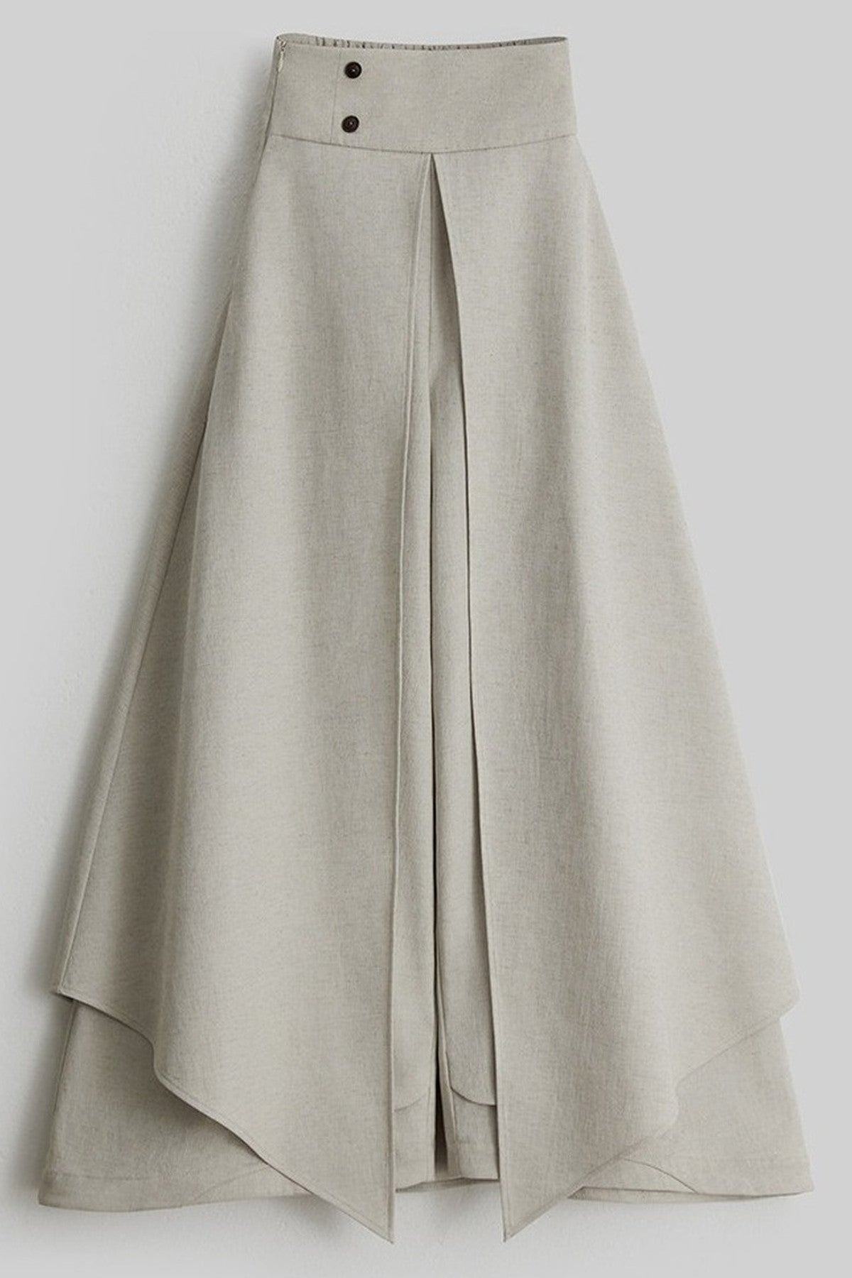French Linen Blend Layered-Look Wide-Leg Pants