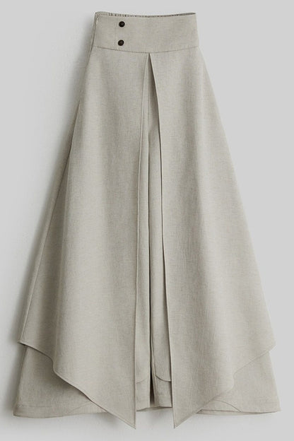 French Linen Blend Layered-Look Wide-Leg Pants
