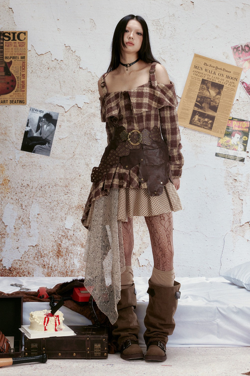 Off-Shoulder Plaid Ruffle Dress