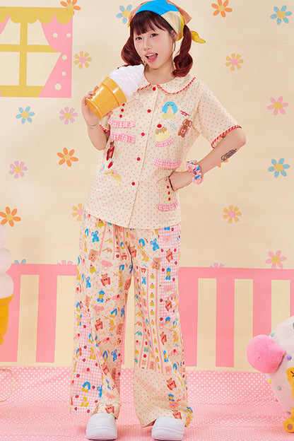 Bunte Patchwork-Hose mit weitem Bein