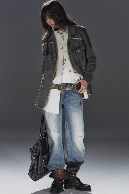 Veste mi-longue effet superposé effilochée